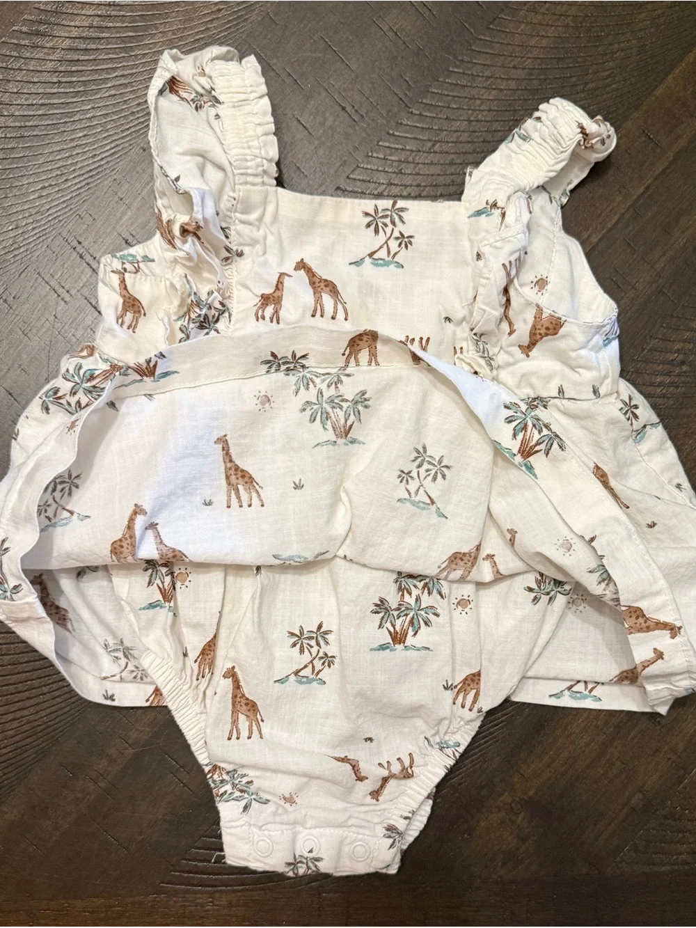 Carter's White Giraffe Print Ruffle Strap Romper